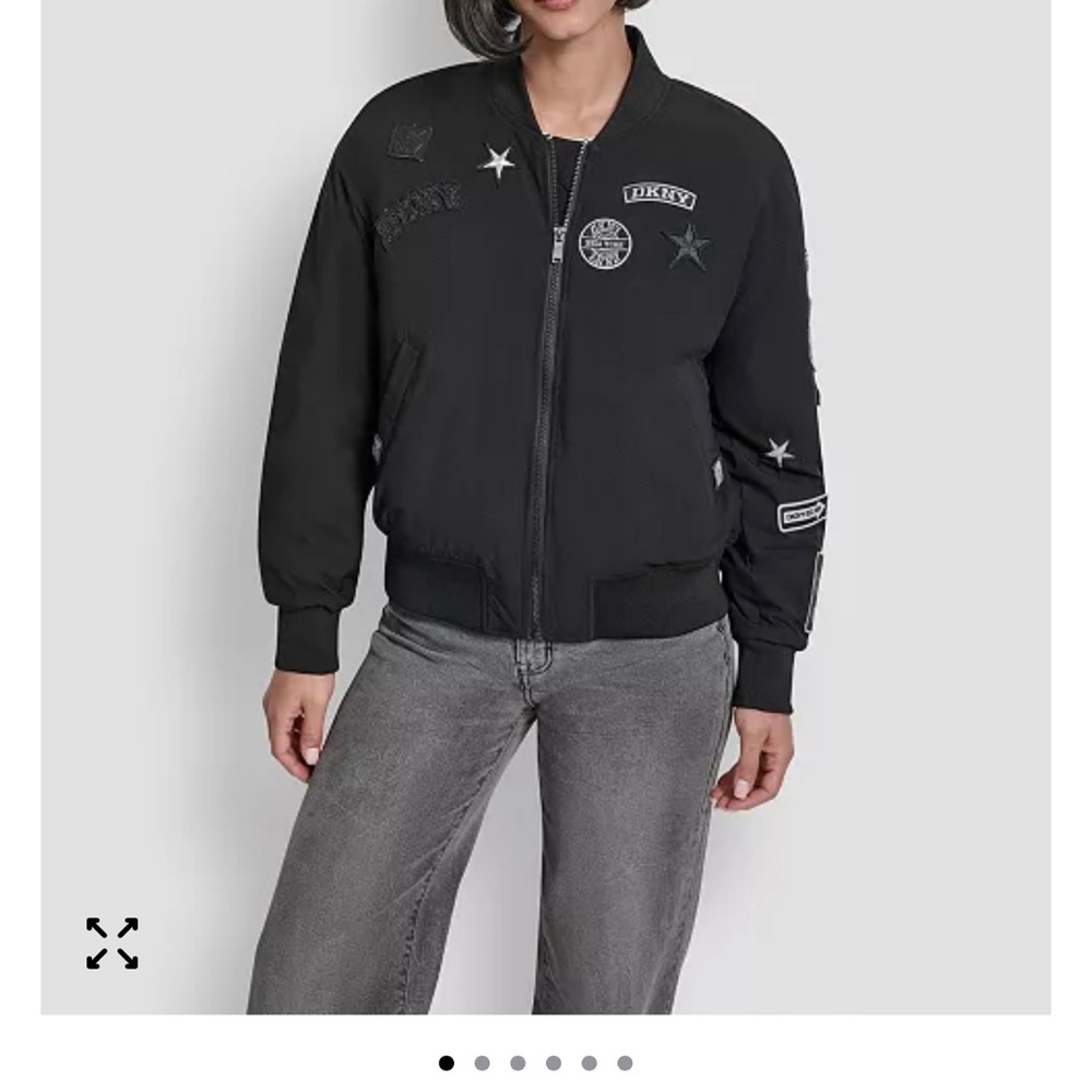 DKNY Black Bomber Jacket with Patches